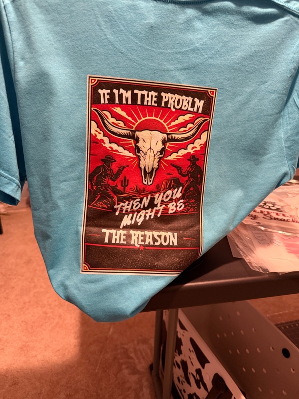 Bella Canvas Light Blue Short Sleeve Tee with Western Skull Graphic